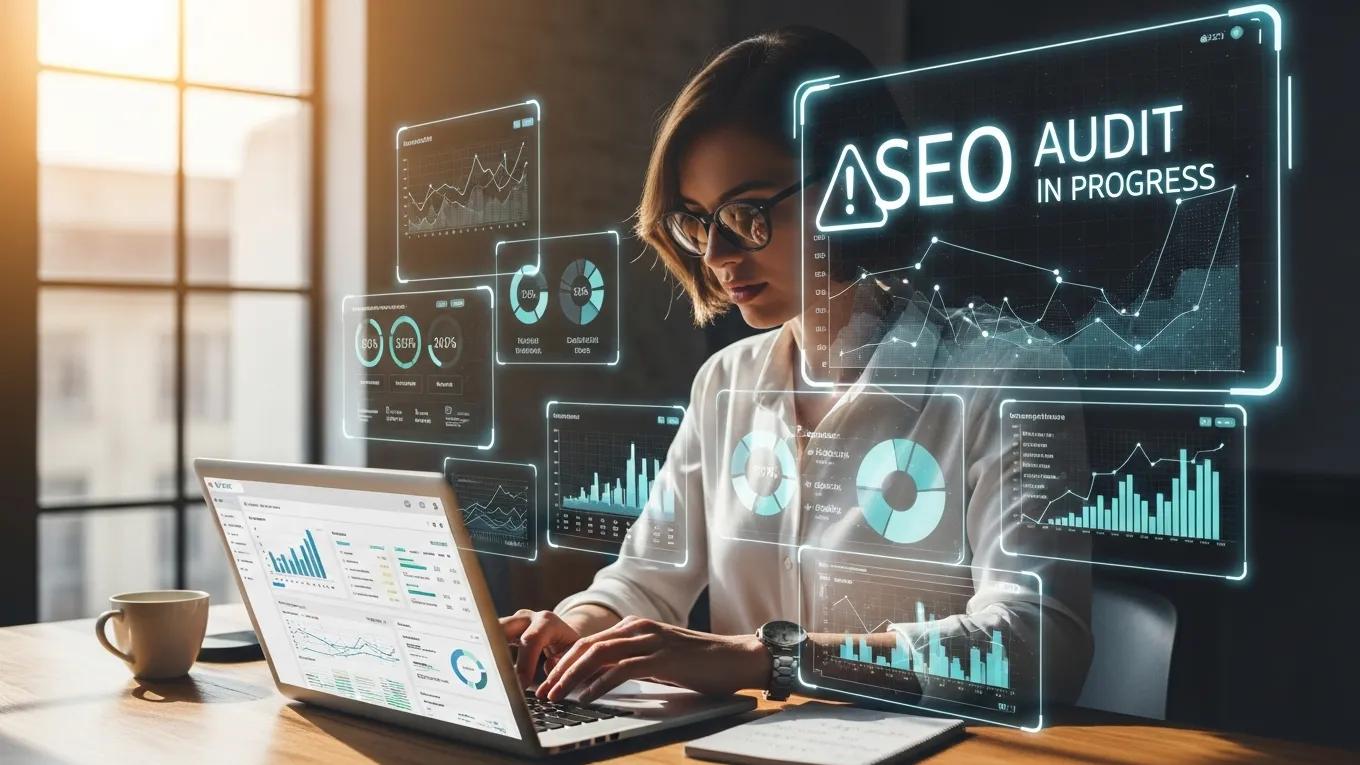 SEO specialist analyzing website data during a technical audit